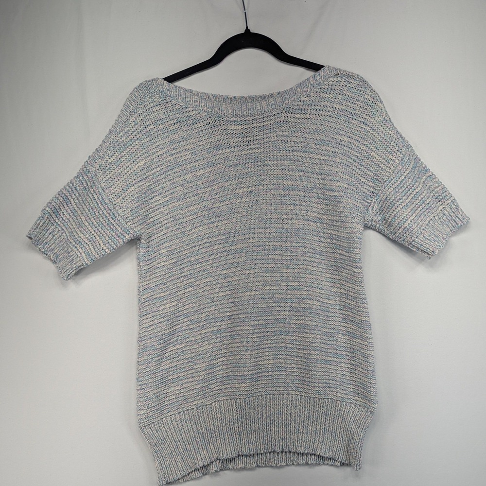 Viva La Vida Essential Style Pastel Space Dye Short Sleeve Knit Sweater Large